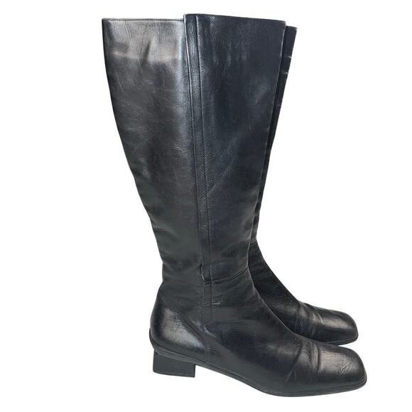 Bally’s Black Leather Black Shearling Lined Tall Block Heel Boots Size 11 - Picture 1 of 15